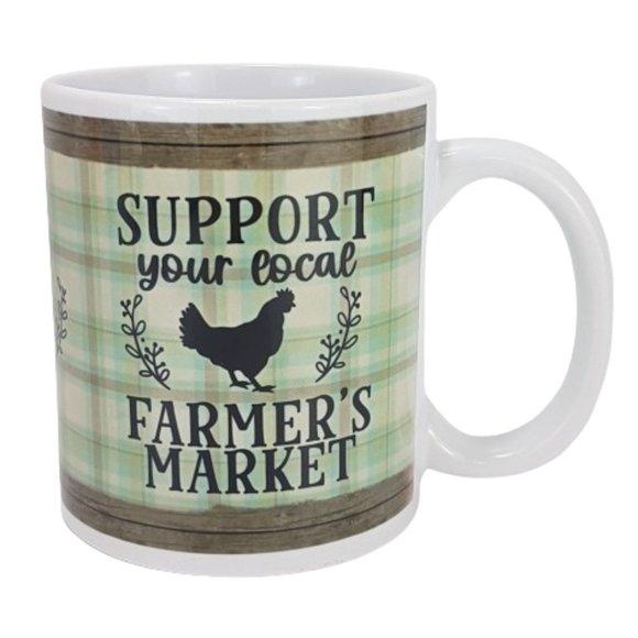 Vintage Statement Mug Teacup Support Your Local Farmers Market Graphic Quote - Picture 1 of 14